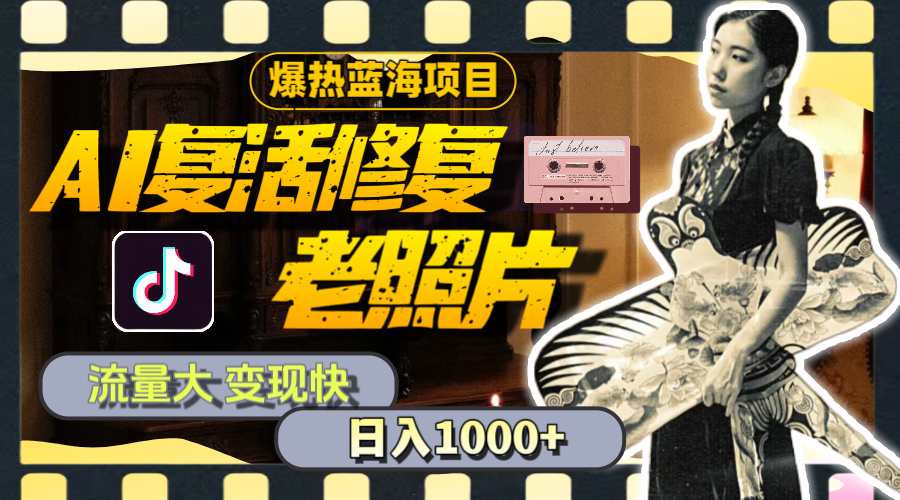 （11596期）暴热蓝海项目，AI复活修复老照片，流量大 变现快 一天收入1000+教程+素材-苏武资源网